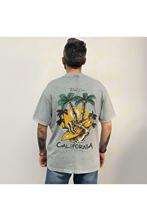 California Yıkamalı Oversize T-Shirt