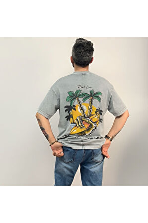 California Yıkamalı Oversize T-Shirt