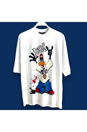 Daffy Cartoon Baskılı Oversize T-shirt