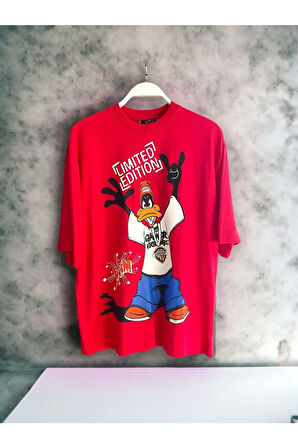 Daffy Cartoon Baskılı Oversize T-shirt