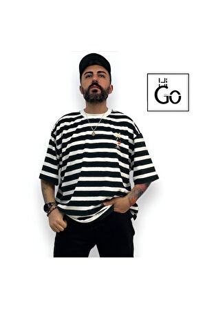 Havlu Kumaş Çizgili Erkek Oversize T-Shirt