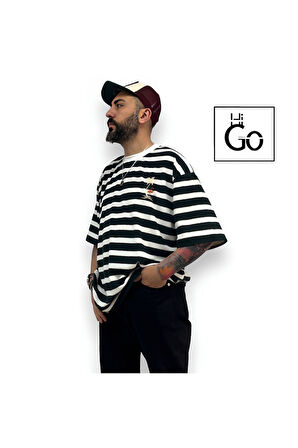 Havlu Kumaş Çizgili Erkek Oversize T-Shirt