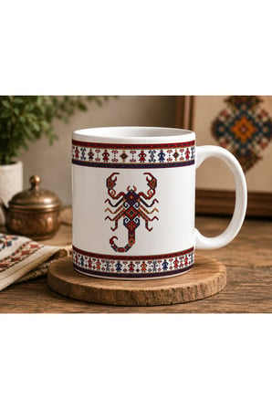 Anadolu Türk Motifleri Serisi | Akrep Motifi | Çift Taraflı Baskılı Seramik Kupa | 300 ml Premium Kahve Kupası