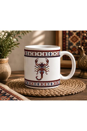 Anadolu Türk Motifleri Serisi | Akrep Motifi | Çift Taraflı Baskılı Seramik Kupa | 300 ml Premium Kahve Kupası