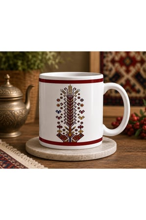 Anadolu Türk Motifleri Serisi | Başak Motifi | Çift Taraflı Baskılı Seramik Kupa | 300 ml Premium Kahve Kupası