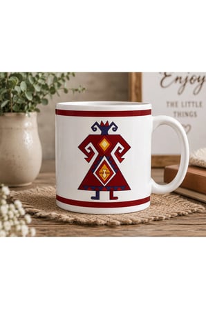 Anadolu Türk Motifleri Serisi | Elibelinde Motifi | Çift Taraflı Baskılı Seramik Kupa | 300 ml Premium Kahve Kupası