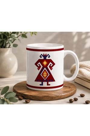Anadolu Türk Motifleri Serisi | Elibelinde Motifi | Çift Taraflı Baskılı Seramik Kupa | 300 ml Premium Kahve Kupası