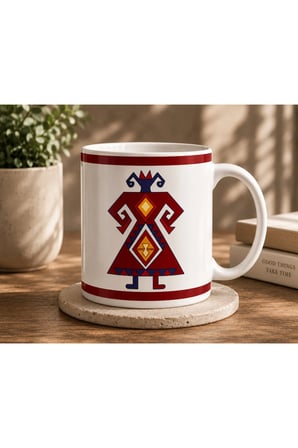 Anadolu Türk Motifleri Serisi | Elibelinde Motifi | Çift Taraflı Baskılı Seramik Kupa | 300 ml Premium Kahve Kupası