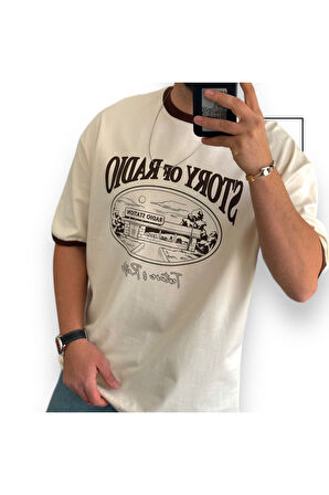 Radio Station Baskılı Oversize T-Shirt