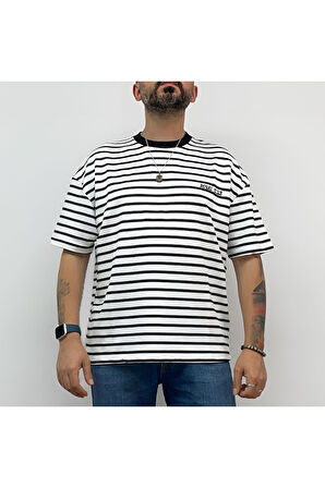 Royal Club Yazılı Çizgili Oversize T-Shirt