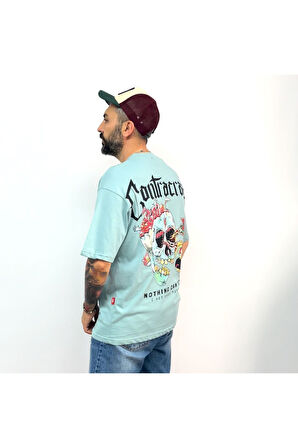 Skull Baskılı Oversize Erkek T-Shirt