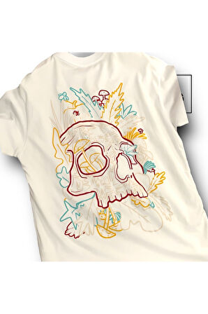 Renkli Kabartma Skull Baskılı Oversize T-Shirt