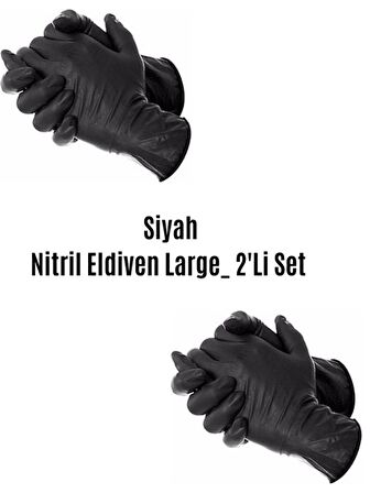 Siyah Nitril Pudrasız Muayene Eldiveni 100 Lük_Large X 2 Li Set