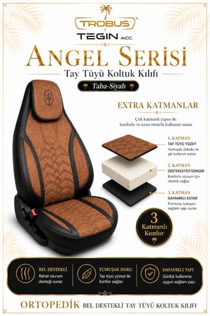 Skoda Fabia 2007 ve Sonrası Uyumlu Angel Serisi Tay Tüyü Koltuk Kılıfı Taba Siyah