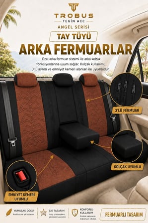 Volkswagen Bora 1998-2005 Uyumlu Angel Serisi Tay Tüyü Koltuk Kılıfı Taba Siyah