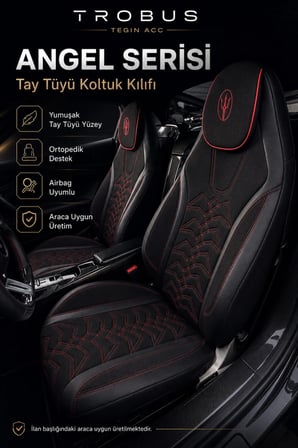 Kia Picanto 2004 ve Sonrası Uyumlu Angel Serisi Tay Tüyü Koltuk Kılıfı Siyah Kırmızı