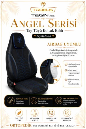 Kia Picanto 2004 ve Sonrası Uyumlu Angel Serisi Tay Tüyü Koltuk Kılıfı Siyah Mavi