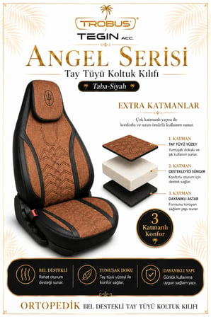 Citroen C4 2020 ve Sonrası Uyumlu Angel Serisi Tay Tüyü Koltuk Kılıfı Taba Siyah