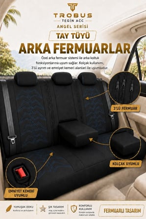 Renault Laguna 2001-2015 Uyumlu Angel Serisi Tay Tüyü Koltuk Kılıfı Siyah Mavi