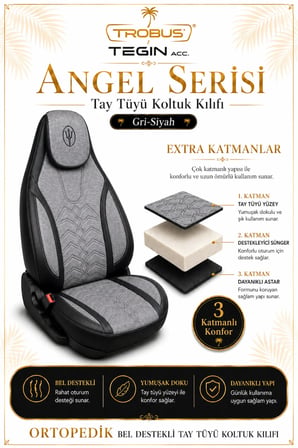Toyota Camry 2002 ve Sonrası Uyumlu Angel Serisi Tay Tüyü Koltuk Kılıfı Gri Siyah
