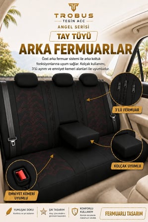 Toyota Camry 2002 ve Sonrası Uyumlu Angel Serisi Tay Tüyü Koltuk Kılıfı Siyah Kırmızı