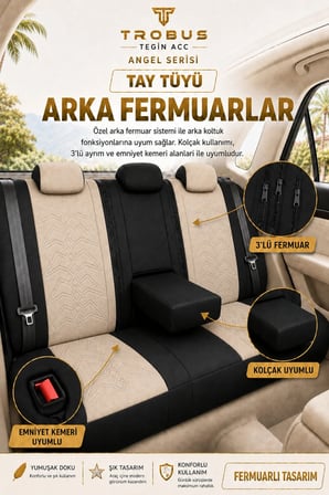 Toyota Camry 2012 ve Sonrası Uyumlu Angel Serisi Tay Tüyü Koltuk Kılıfı Bej Siyah