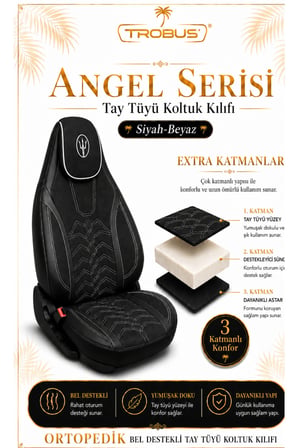 Toyota Camry 2012 ve Sonrası Uyumlu Angel Serisi Tay Tüyü Koltuk Kılıfı Siyah Beyaz