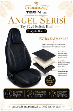 Volkswagen Up! 2011-2023 Uyumlu Angel Serisi Tay Tüyü Koltuk Kılıfı Siyah Mavi