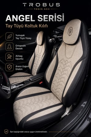 Skoda Scala 2019 ve Sonrası Uyumlu Angel Serisi Tay Tüyü Koltuk Kılıfı Bej Siyah