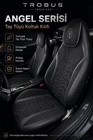 Hyundai Kona 2017 ve Sonrası Uyumlu Angel Serisi Tay Tüyü Koltuk Kılıfı Siyah