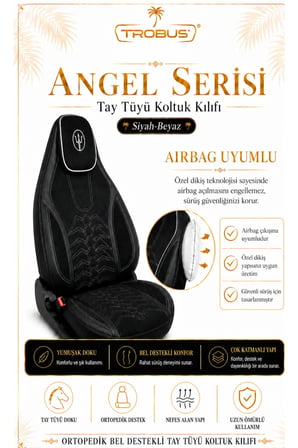 Renault Symbol 2008 ve Sonrası Uyumlu Angel Serisi Tay Tüyü Koltuk Kılıfı Siyah Beyaz