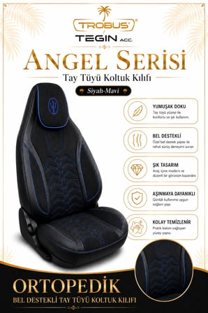Chevrolet Cruze 2009 ve Sonrası Uyumlu Angel Serisi Tay Tüyü Koltuk Kılıfı Siyah Mavi