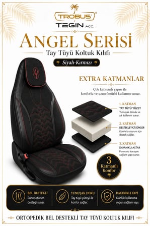 Volkswagen Jetta 2010 ve Sonrası Uyumlu Angel Serisi Tay Tüyü Koltuk Kılıfı Siyah Kırmızı