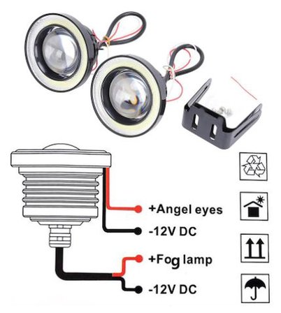 Üniversal Mercekli Angel Sis Farı Metal Su Geçirmez 76 mm Sarı Halkalı Angel Eyes