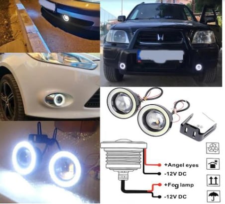 Üniversal Mercekli Angel Sis Farı Su Geçirmez 76 mm Buz Mavi Metal Halkalı Angel Eyes