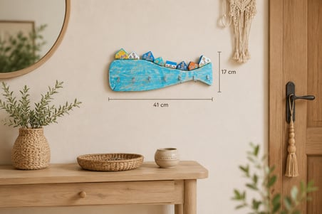 El Yapımı Ahşap Balık Anahtarlık – Dekoratif Duvar Askılığı 17x41 cm