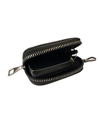 Mini Çantalı Deri Cüzdan Oto Anahtarlık Siyah