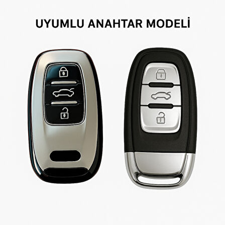 Auidi A4-A5-A6-A7-Q5-Q7 Sustasız Anahtar Uyumlu Silikon Oto Anahtar Kumanda Kabı Kılıf Füme