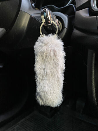 Yumuşak Tüylü Peluş Puf Anahtarlık Gri