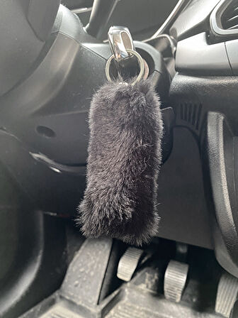 Yumuşak Tüylü Peluş Puf Anahtarlık Siyah