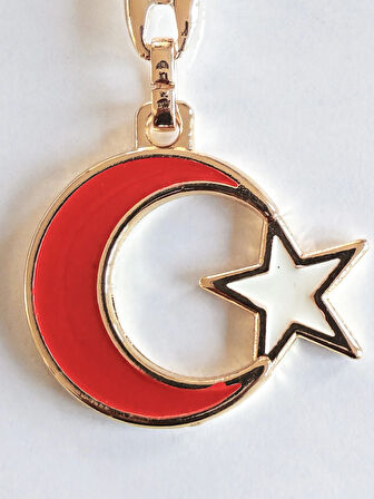Sarı Metal Kırmızı Ay Beyaz Yıldız Figürlü Anahtarlık
