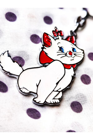 Kırmızı Kurdelalı ve Papyonlu Beyaz Renkli Şirin kedi Anahtarlık