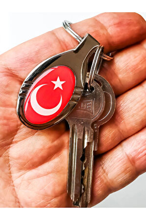 Kırmızı Türk Bayraklı Oval Metal Anahtarlık