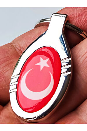 Kırmızı Türk Bayraklı Oval Metal Anahtarlık