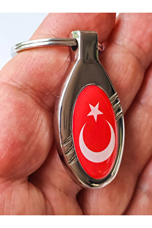 Kırmızı Türk Bayraklı Oval Metal Anahtarlık