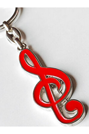 Kırmızı Renkli Sol Notalı Metal Anahtarlık
