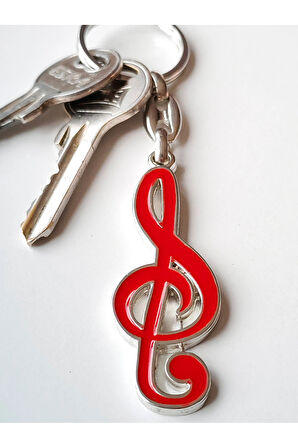 Kırmızı Renkli Sol Notalı Metal Anahtarlık