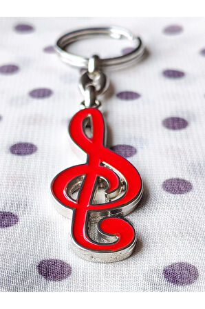 Kırmızı Renkli Sol Notalı Metal Anahtarlık