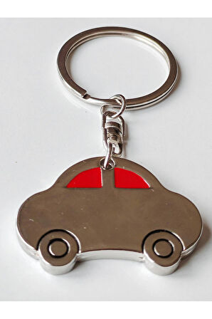 Metalik Renkli Çift Taraflı Kırmızı Camlı Vosvos Metal Anahtarlık