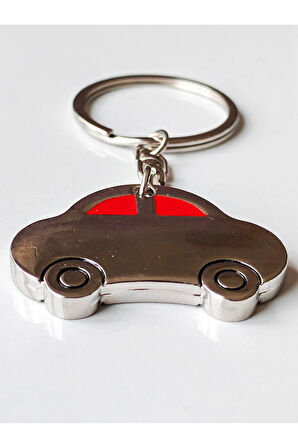 Metalik Renkli Çift Taraflı Kırmızı Camlı Vosvos Metal Anahtarlık